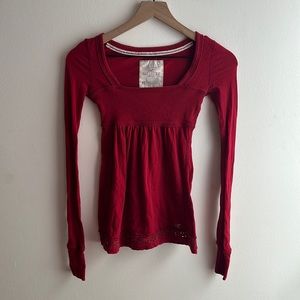 Hollister y2k red babydoll smocked long sleeve top